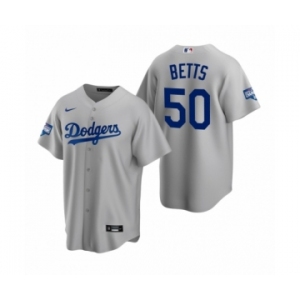 Los Angeles Dodgers #50 Mookie Betts Gray 2020 World Series Champions Replica Jersey