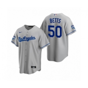 Los Angeles Dodgers #50 Mookie Betts Gray 2020 World Series Champions Road Replica Jersey