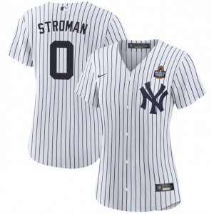 Women's New York Yankees #0 Marcus Stroman White 2024 World Series With Name Cool Base Stitched Baseball Jersey