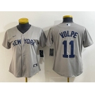 Women's New York Yankees #11 Anthony Volpe Name 2021 Grey Field of Dreams Cool Base Stitched Jersey