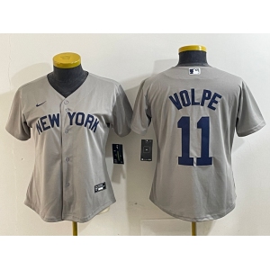 Women's New York Yankees #11 Anthony Volpe Name 2021 Grey Field of Dreams Cool Base Stitched Jersey