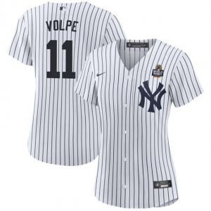 Women's New York Yankees #11 Anthony Volpe White 2024 World Series With Name Cool Base Stitched Baseball Jersey