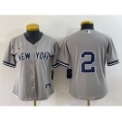 Women's New York Yankees #2 Derek Jeter Grey No Name Stitched Cool Base Jersey