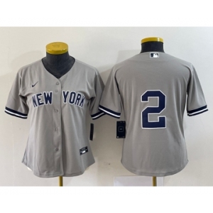 Women's New York Yankees #2 Derek Jeter Grey No Name Stitched Cool Base Jersey