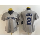 Women's New York Yankees #2 Derek Jeter Name 2021 Grey Field of Dreams Cool Base Stitched Jersey