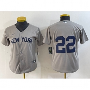 Women's New York Yankees #22 Juan Soto Gray Field of Dreams Cool Base Jersey