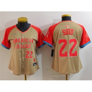 Women's New York Yankees #22 Juan Soto Number Cream 2024 All Star Limited Stitched Jersey
