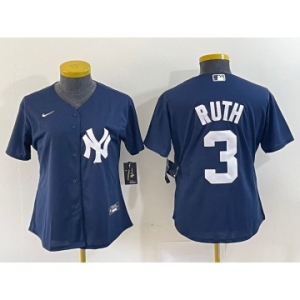 Women's New York Yankees #3 Babe Ruth Navy Blue Stitched Nike Cool Base Jersey