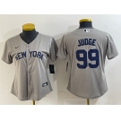 Women's New York Yankees #99 Aaron Judge Name 2021 Grey Field of Dreams Cool Base Stitched Jersey