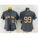 Women's New York Yankees #99 Aaron Judge Number Grey 2022 All Star Stitched Cool Base Nike Jersey