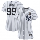 Women's New York Yankees #99 Aaron Judge White 2024 World Series With Name Cool Base Stitched Baseball Jersey