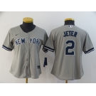Nike Youth New York Yankees #2 Derek Jeter Authentic Grey Road Baseball Jersey