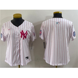 Youth New York Yankees Blank White Pink Pinstripe Limited Stitched Baseball Jersey