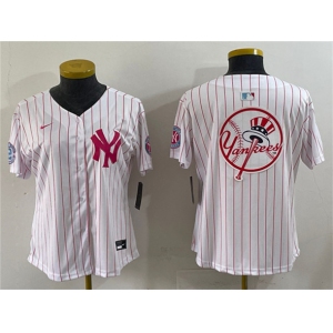 Youth New York Yankees Team Big Logo White Pink Pinstripe Limited Stitched Baseball Jersey