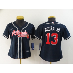 Nike Women's Atlanta Braves #13 Ronald Acuna Jr. Authentic Dark Blue Alternate Cool Base Baseball Jersey