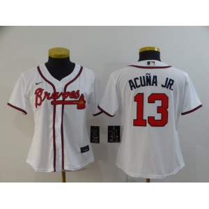 Nike Women's Atlanta Braves #13 Ronald Acuna Jr. Authentic White Alternate Cool Base Baseball Jersey