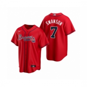 Women Atlanta Braves #7 Dansby Swanson Nike Red 2020 Replica Alternate Jersey