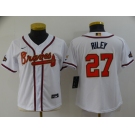 Women's Atlanta Braves #27 Austin Riley 2022 White Gold World Series Champions Program Cool Base Stitched Jersey