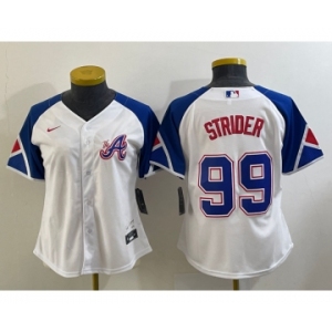 Women's Atlanta Braves #99 Spencer Strider White 2023 City Connect Cool Base Stitched Jersey