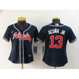 Nike Youth Atlanta Braves #13 Ronald Acuna Jr. Replica Dark Blue Alternate Cool Base Baseball Jersey