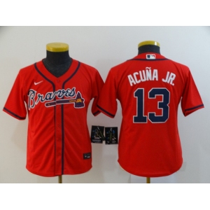 Nike Youth Atlanta Braves #13 Ronald Acuna Jr. Replica Dark Red Alternate Cool Base Baseball Jersey