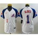 Youth Atlanta Braves #1 Ozzie Albies Number White 2023 City Connect Cool Base Stitched Jersey2