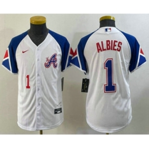Youth Atlanta Braves #1 Ozzie Albies Number White 2023 City Connect Cool Base Stitched Jersey2
