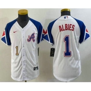 Youth Atlanta Braves #1 Ozzie Albies Number White 2023 City Connect Cool Base Stitched Jersey