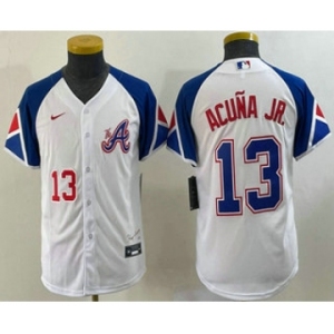 Youth Atlanta Braves #13 Ronald Acuna Jr Number White 2023 City Connect Cool Base Stitched Jersey1