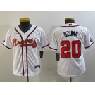 Youth Atlanta Braves #20 Marcell Ozuna White Gold World Series Champions Cool Base Stitched Jersey