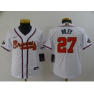 Youth Atlanta Braves #27 Austin Riley 2022 White Gold World Series Champions Program Cool Base Stitched Jersey