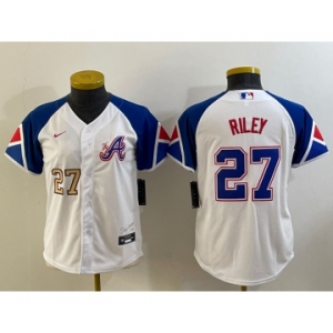 Youth Atlanta Braves #27 Austin Riley Number White 2023 City Connect Cool Base Stitched Jersey
