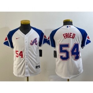 Youth Atlanta Braves #54 Max Fried Number White 2023 City Connect Cool Base Stitched Jersey