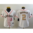 Youth Houston Astros #2 Alex Bregman Number 2023 White Gold World Serise Champions Patch Cool Base Stitched Jersey