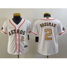 Youth Houston Astros #2 Alex Bregman Number 2023 White Gold World Serise Champions Patch Cool Base Stitched Jerseys