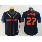 Youth Houston Astros #27 Jose Altuve 2022 Navy Blue City Connect Cool Base Stitched Jersey