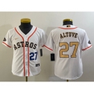 Youth Houston Astros #27 Jose Altuve Number 2023 White Gold World Serise Champions Patch Cool Base Stitched Jersey1