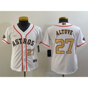 Youth Houston Astros #27 Jose Altuve Number 2023 White Gold World Serise Champions Patch Cool Base Stitched Jerseys