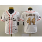 Youth Houston Astros #44 Yordan Alvarez 2023 White Gold World Serise Champions Patch Cool Base Stitched Jersey