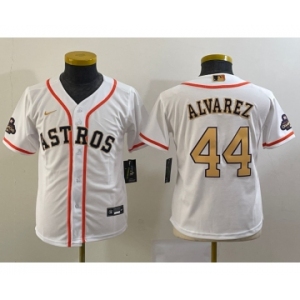 Youth Houston Astros #44 Yordan Alvarez 2023 White Gold World Serise Champions Patch Cool Base Stitched Jersey