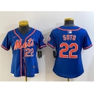 Women's New York Mets #22 Juan Soto Royal 2024 Alternate Limited Stitched Baseball Jersey