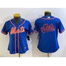 Women's New York Mets Team Big Logo Royal Cool Base Stitched Baseball Jersey