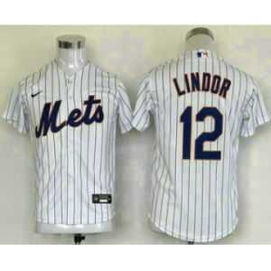 Youth New York Mets #12 Francisco Lindor White Stitched MLB Cool Base Nike Jersey