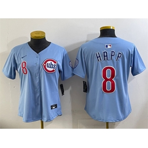 Women's Chicago Cubs #8 Ian Happ Blue 2024 25 2nd Alternatemited Stitched Baseball Jersey