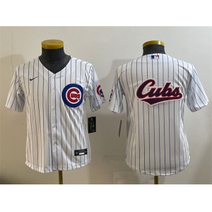 Youth Chicago Cubs Team Big Logo White Cool Base Stitched Baseball Jersey