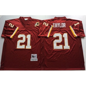 Mitchell and Ness Washington Redskins #21 Sean Taylor Red With 50TH Patch Authentic Throwback Football Jersey
