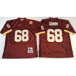 Mitchell and Ness Washington Redskins #68 Russ Grimm Red With 50TH Patch Authentic Throwback Football Jersey