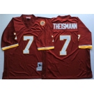 Mitchell and Ness Washington Redskins #7 Joe Theismann Red With 50TH Patch Authentic Throwback Football Jersey