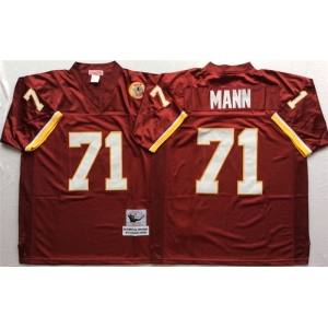 Mitchell and Ness Washington Redskins #71 Charles Mann Red With 50TH Patch Authentic Throwback Football Jersey