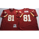 Mitchell and Ness Washington Redskins #81 Art Monk Red With 50TH Patch Authentic Throwback Football Jersey